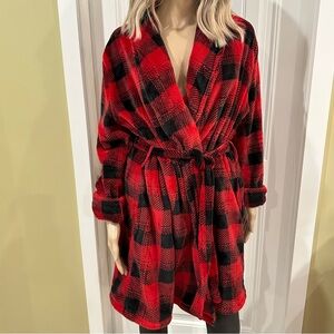 La Senza Buffalo Plaid Red And Black Plush Robe Size L/XL